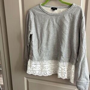Gray and White Lace Hem Sweater